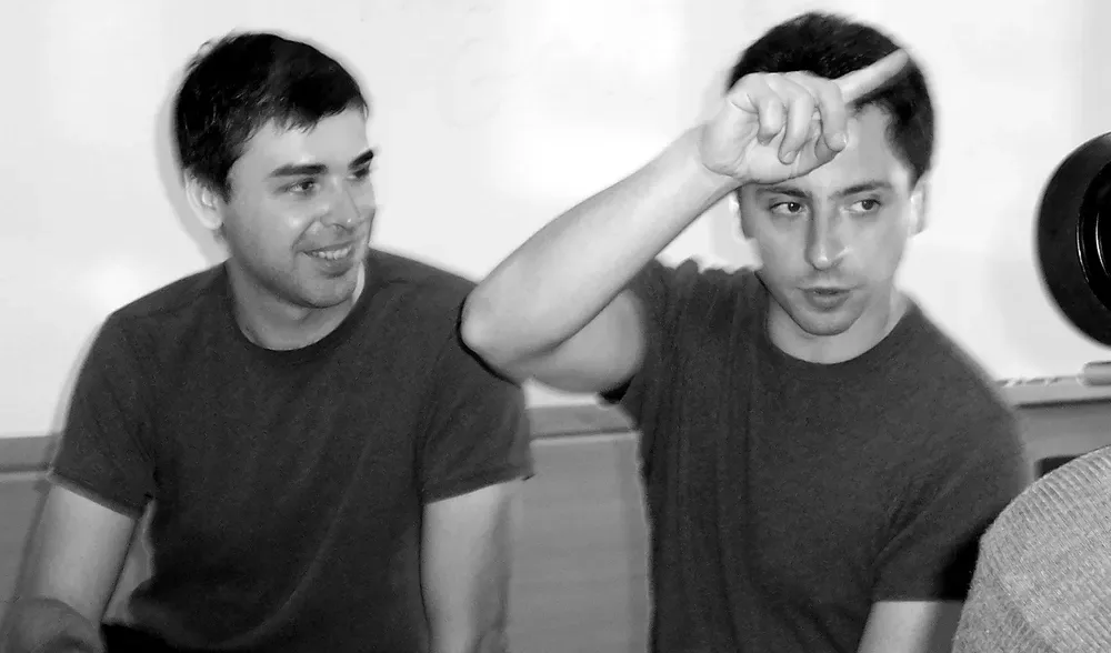 Larry Page and Sergey Brin in 2003, in T-shirts